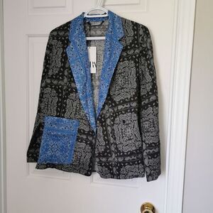 BNWT Zara paisley light weight blazer women's size XS